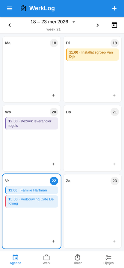 WerkLog weekagenda op een telefoon